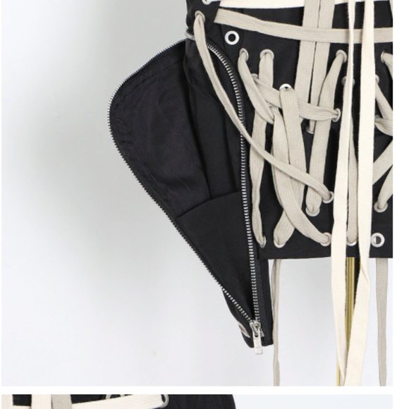 *One Left* Black Lace Up Streetwear Skirt - Picture 3 of 6
